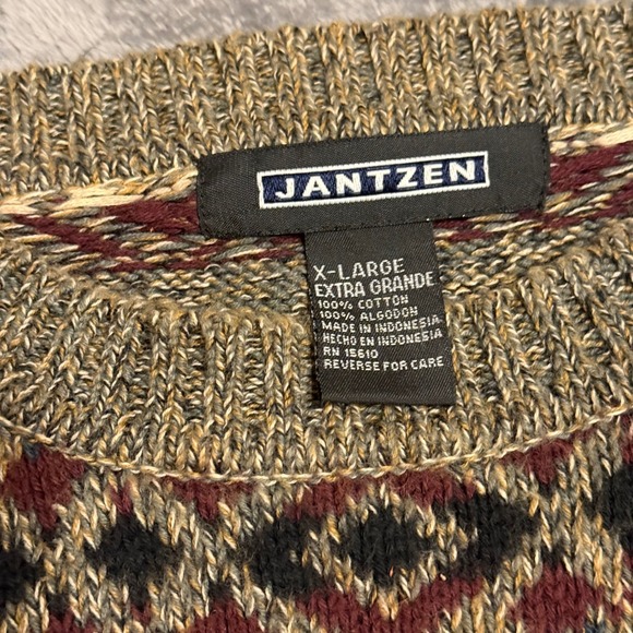 Jantzen Mens Extra Large XL Crew Neck Cotton‎ Patterned Knit Sweater - Picture 3 of 7